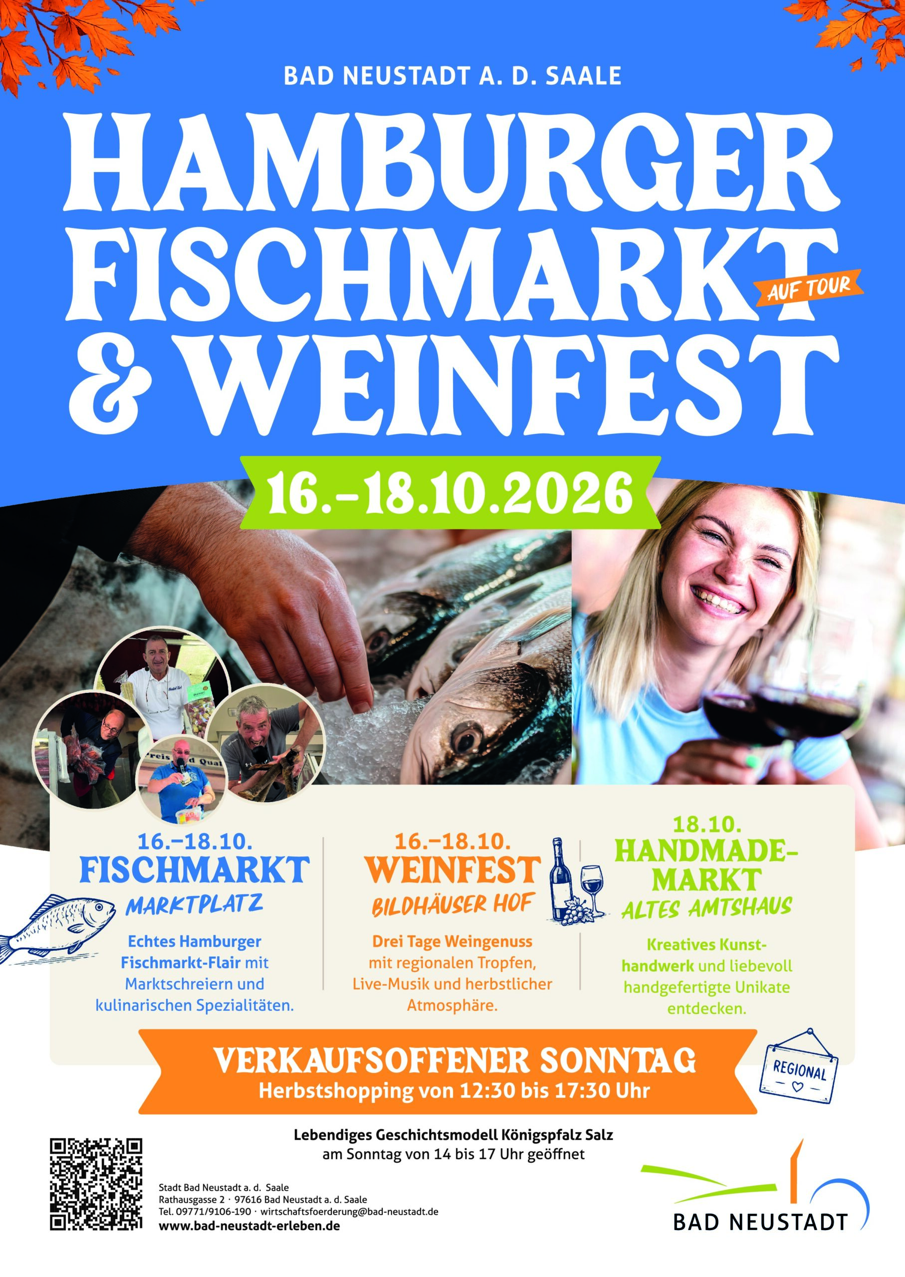Plakat Hamburger Fischmarkt & Weinfest Bad Neustadt, 16. bis 18.10.2026