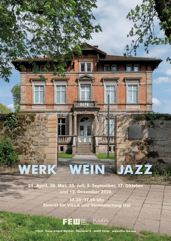 Ankündigungsgrafik Werk, Wein und Jazz in der VILLA Franz Erhard Walther