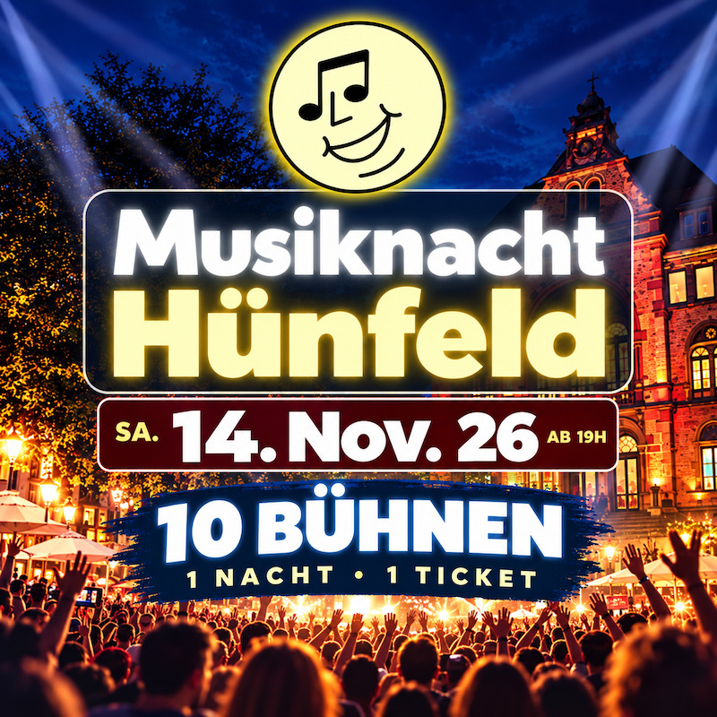 Plakat Musiknacht Hünfeld 2026 – die lange Nacht der Livemusik