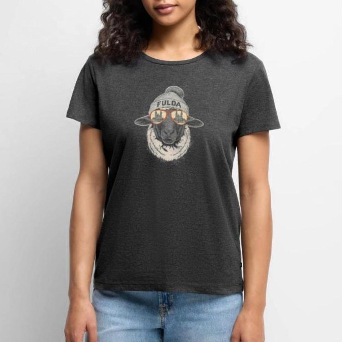 Damen-T-Shirt in Grau mit dem Motiv Rhönschaf am Fuldaer Dom